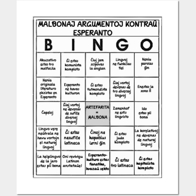 Malbonaj Argumentoj Kontraŭ Esperanto BINGO Wall Art by dikleyt